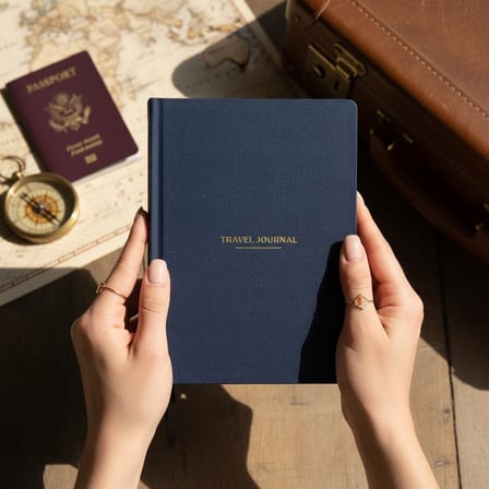 Travel Journal – Sert Kapaklı Seyahat Günlüğü, A5 Boyutunda, Planlama &amp; Anı Alanı – Anı Defteri (Lacivert)