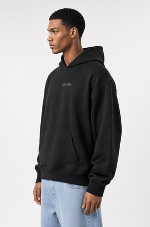 Erkek Da Vinci Baskı Detaylı Oversize Hoodie Siyah