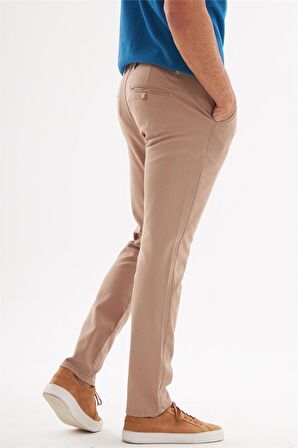 Erkek Slim Fit Yan Cep Chino Pantolon  Camel