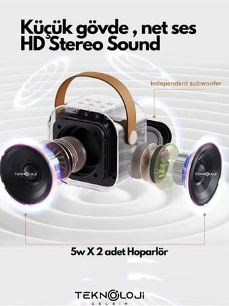 K12 Kablosuz Bluetooth Hoparlör Karaoke Mikrofon 5 Ses Efektli Rgb Hd Stereo ?es Usb/Sd/FM