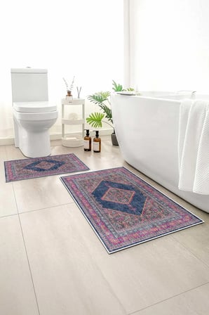 2 li Banyo Paspası, Yumuşak Banyo Halısı, Kaymaz Tabanlı, Yıkanabilir - 60x100 - 50 x60