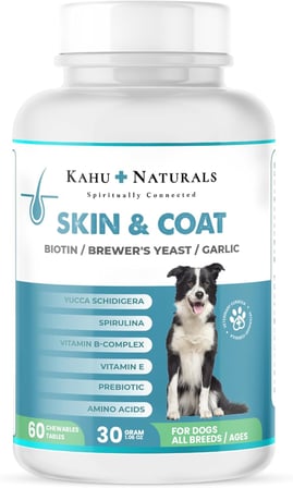 Kahu Naturals Skin&amp;Coat, Deri ve Tüy Sağlığı Takviye, Bira Mayası, Sarımsak, MOS, Spirulina, 60 Tablet