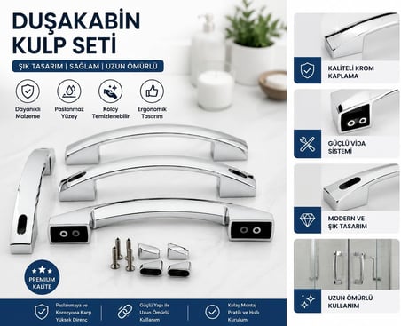 Plastik Gövdeli Duşakabin Siyah Ay Kulp Seti 14cm -16cm lik