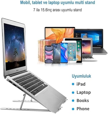 AL-10 Alüminyum Macbook Uyumlu 7 Kademeli Notebook Stand