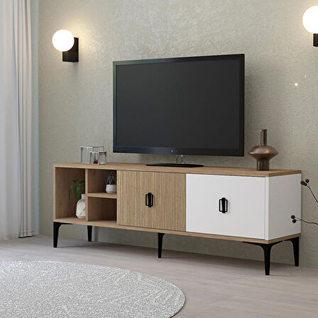 3506 Era TV Ünitesi Raflı 150 Cm Sepet - Beyaz - Yunus