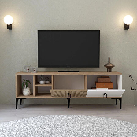 3506 Era TV Ünitesi Raflı 150 Cm Sepet - Beyaz - Yunus