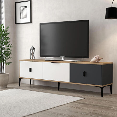 3801 Neva Tv Ünitesi 180 Cm 3 Kapaklı Sepet - Antrasit - Beyaz Tv Sehpası