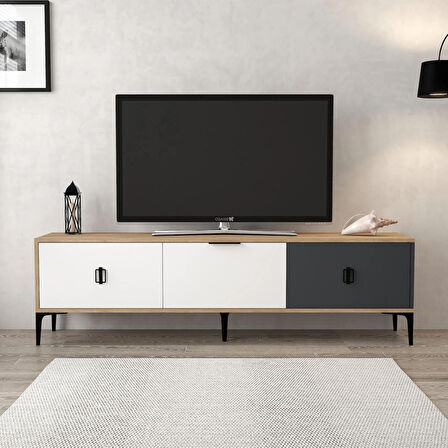 3801 Neva Tv Ünitesi 180 Cm 3 Kapaklı Sepet - Antrasit - Beyaz Tv Sehpası