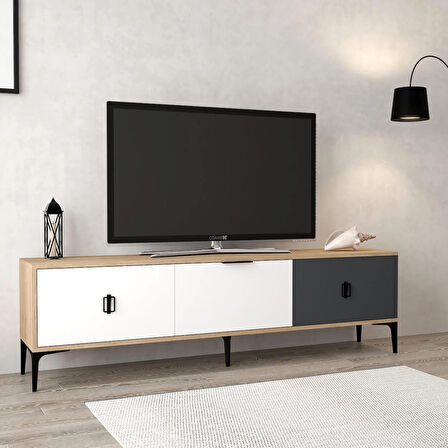3801 Neva Tv Ünitesi 180 Cm 3 Kapaklı Sepet - Antrasit - Beyaz Tv Sehpası