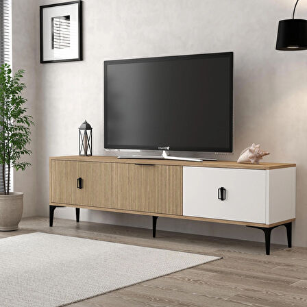 3802 Neva Tv Ünitesi 180 Cm Kapaklı Yunus - Beyaz - Sepet Tv Sehpası