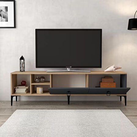 3805 Era Tv Ünitesi 180 Cm 2 Kapaklı , Raflı , Sepet - Antrasit Tv Sehpası