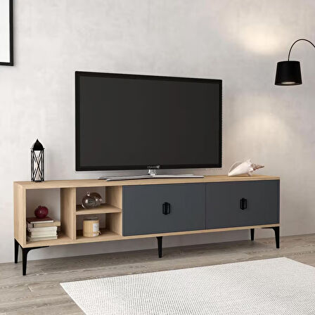 3805 Era Tv Ünitesi 180 Cm 2 Kapaklı , Raflı , Sepet - Antrasit Tv Sehpası