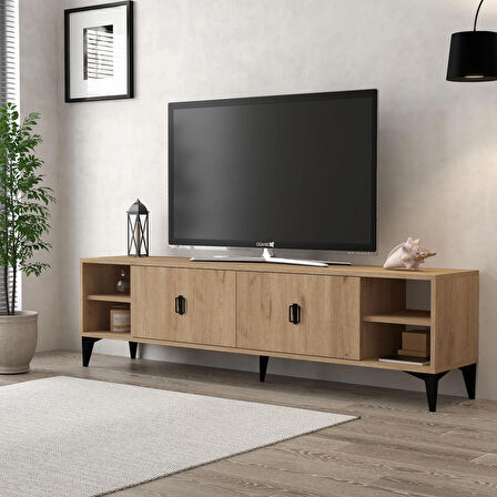 3807 Deren Tv Ünitesi 180 Cm 2 Kapaklı , Raflı , Sepet Tv Sehpası