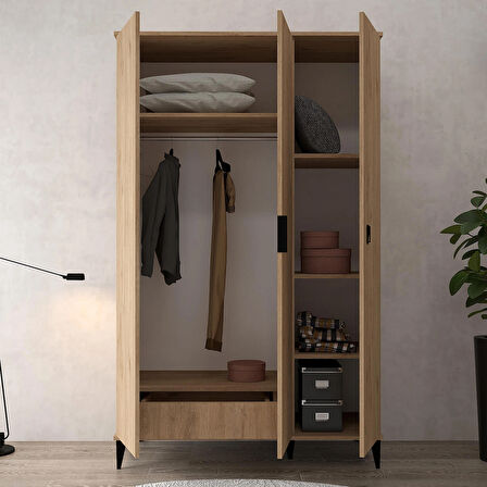 6301 Neva 3 Kapılı 200 Cm Gizli Çekmeceli Gardırop , Elbise Dolabı , Genç Odası Sepet