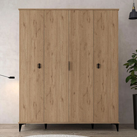 6401 Neva 4 Kapılı 200 Cm Gizli Çekmeceli Gardırop , Elbise Dolabı , Genç Odası Sepet