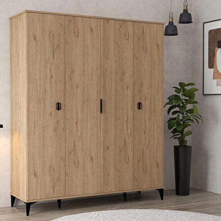 6401 Neva 4 Kapılı 200 Cm Gizli Çekmeceli Gardırop , Elbise Dolabı , Genç Odası Sepet