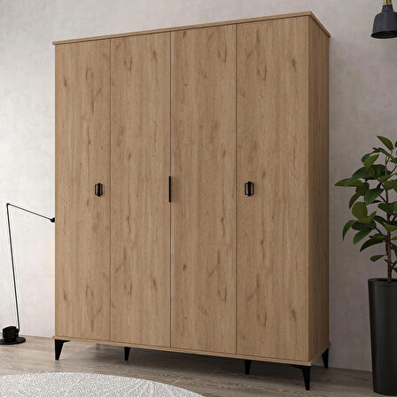 6401 Neva 4 Kapılı 200 Cm Gizli Çekmeceli Gardırop , Elbise Dolabı , Genç Odası Sepet