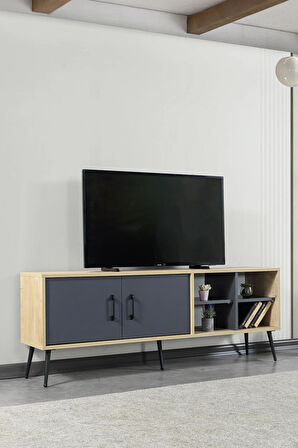 3609 Şile Metal Ayaklı Metal Kulplu 160 Cm TV Ünitesi Antrasit - Safir