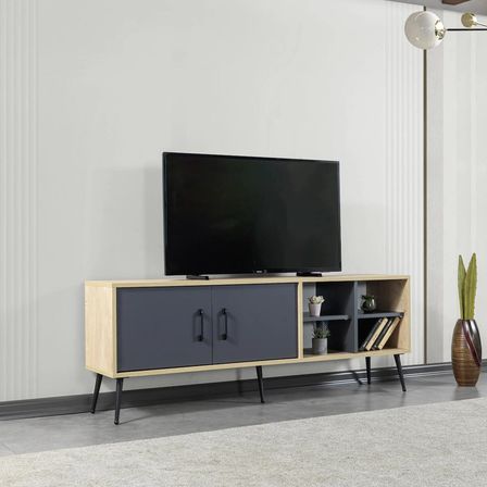 3609 Şile Metal Ayaklı Metal Kulplu 160 Cm TV Ünitesi Antrasit - Safir