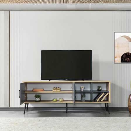 3609 Şile Metal Ayaklı Metal Kulplu 160 Cm TV Ünitesi Antrasit - Safir