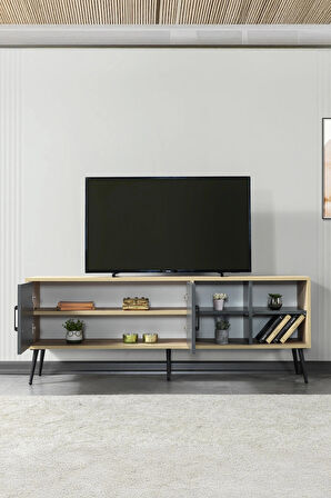 3609 Şile Metal Ayaklı Metal Kulplu 160 Cm TV Ünitesi Antrasit - Safir