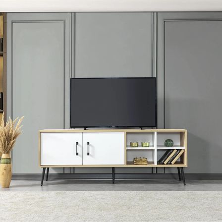 3611 Şile Metal Ayaklı Metal Kulplu 160 Cm Tv Ünitesi - Beyaz Safir
