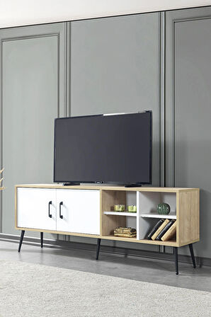 3611 Şile Metal Ayaklı Metal Kulplu 160 Cm Tv Ünitesi - Beyaz Safir