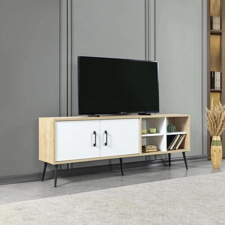 3611 Şile Metal Ayaklı Metal Kulplu 160 Cm Tv Ünitesi - Beyaz Safir