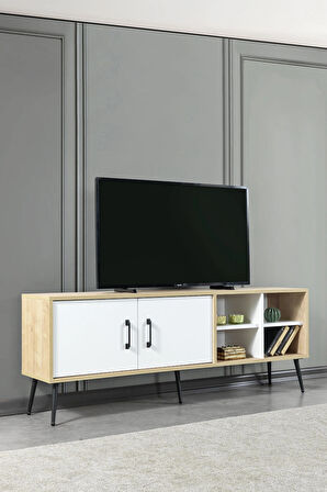 3611 Şile Metal Ayaklı Metal Kulplu 160 Cm Tv Ünitesi - Beyaz Safir