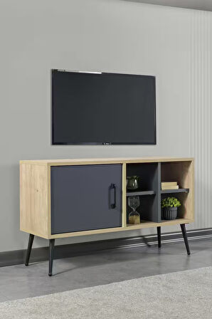 3109 Şile Metal Ayaklı Metal Kulplu 100 Cm Tv Ünitesi - Antrasit Safir