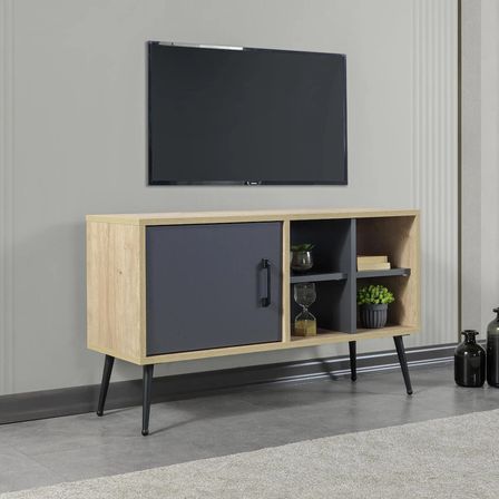 3109 Şile Metal Ayaklı Metal Kulplu 100 Cm Tv Ünitesi - Antrasit Safir