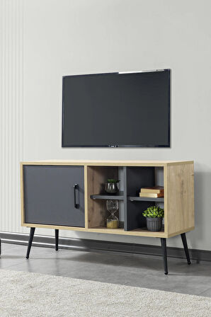 3109 Şile Metal Ayaklı Metal Kulplu 100 Cm Tv Ünitesi - Antrasit Safir