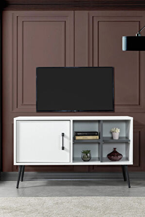 3112 Şile Metal Ayaklı Metal Kulplu Tv Ünitesi 100 Cm - Beyaz