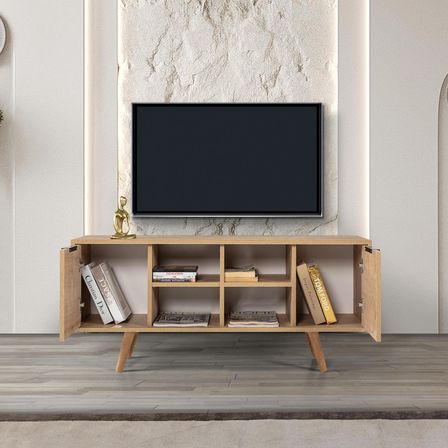 3322 Sina 130 Cm ( AHŞAP AYAKLI , METAL KULPLU ) TV Ünitesi , Safir , Tv Sehpası , Salon