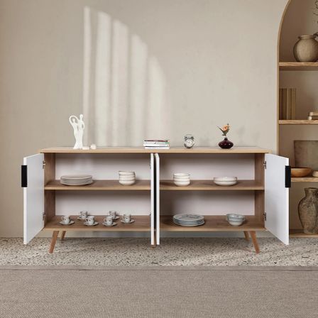 4815 Sırma 180 Cm ( AHŞAP AYAKLI , METAL KULPLU ) Konsol , Safir - Beyaz , Oturma Odası , Salon