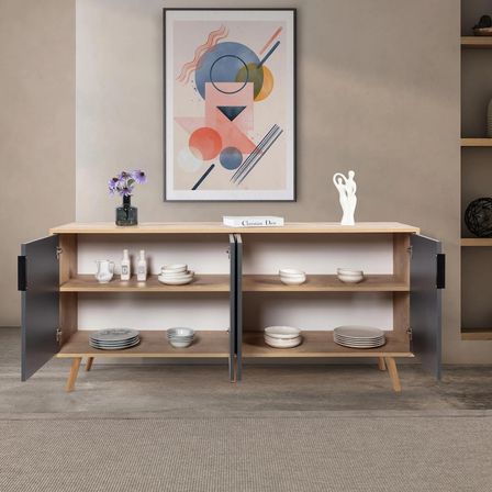 4816 Sırma 180 Cm ( AHŞAP AYAKLI , METAL KULPLU ) Konsol , Safir - Antrasit , Salon , Oturma Odası