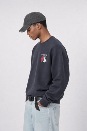 Erkek Members Only Baskılı Oversize Sweatshirt Füme