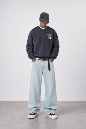 Erkek Members Only Baskılı Oversize Sweatshirt Füme