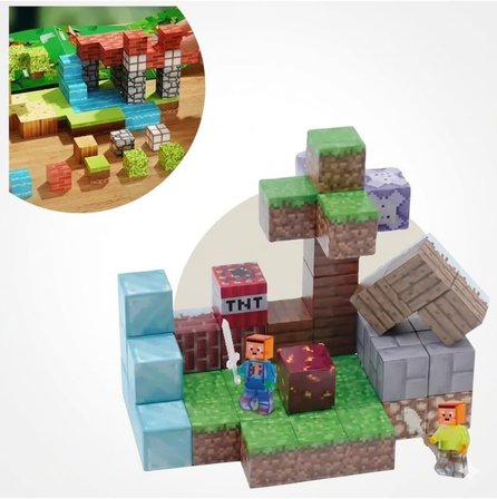 Manyetik Yapı Blokları, 87 Parça, Minecraft Uyumlu, 3+ Yaş, Çok Renkli