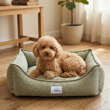 Vanilla Dokuma Kumaş Kedi &amp; Köpek Yatağı – Çıkarılabilir İç Minderli, Kaydırmaz Tabanlı, Boncuk Elyaf Dolgulu (Açık Yeşil, Medium)