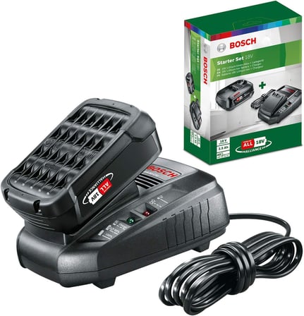 Bosch Home and Garden 18 Volt Akü ve AL 1830 CV Şarj Cihazı Başlangıç Seti, 2.5 Ah Akü, 300l/saat Debi, 0.365 kg