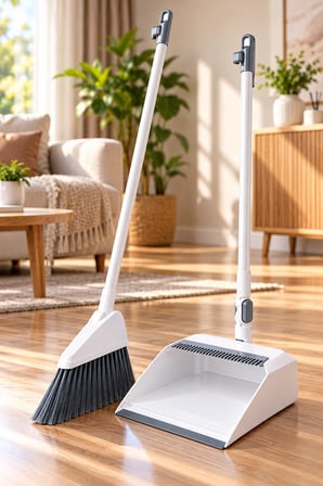 Uzun Saplı Faraşlı Süpürge Seti – Ergonomik Tasarımlı Yer Süpürgesi ve Faraş Takımı, Ev ve Balkon Te