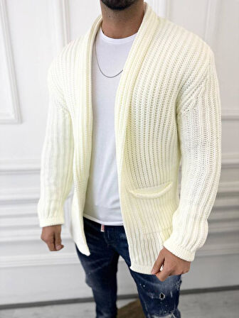 Hırka Kalın Örgü Şal Yaka Cepli Panço Triko Hırka