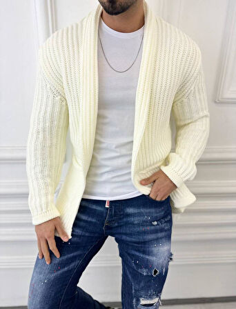 Hırka Kalın Örgü Şal Yaka Cepli Panço Triko Hırka