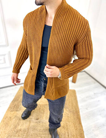 Hırka Kalın Örgü Şal Yaka Cepli Panço Triko Hırka