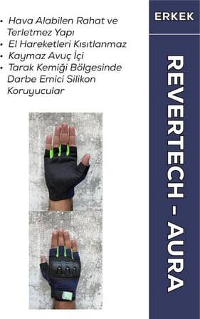 Revertech Aura Lacivert - Neon/Yarım Parmak - Kaymaz Avuç İçi Motosiklet Eldiveni (Erkek)