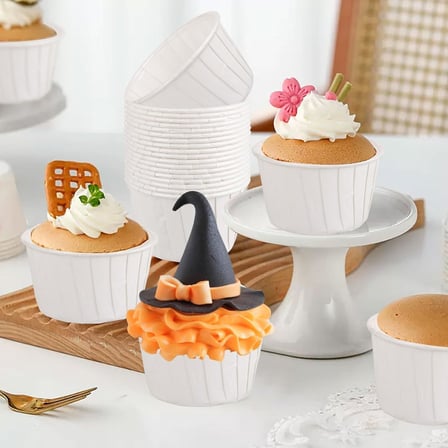 50'li Beyaz Muffin Kek Kalıbı, Kek Kapsülü Cupcake Kalıbı, Airfryer Uyumlu