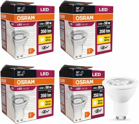 Osram 4,5W GU10 LED Ampul - 350 Lumen, 3000K Sarı Işık, 36° Işık Açısı, 15.000 Saat Ömür, Enerji Verimli (10)