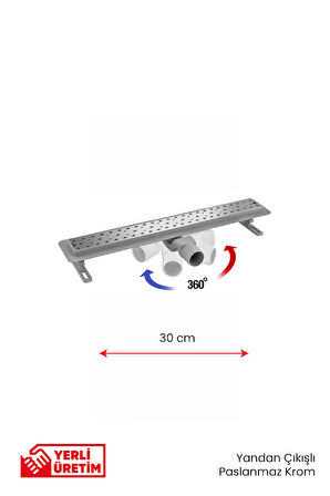 360° Dönerli Lineer Süzgeç - Yan Çıkışlı - Paslanmaz Krom - Seramik Uyumlu