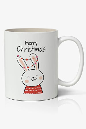 Kişiye Özel Yılbaşı Sevimli Tavşan Christmas Temalı Beyaz Kupa Bardak Sevgiliye Arkadaşa Hediye v20
